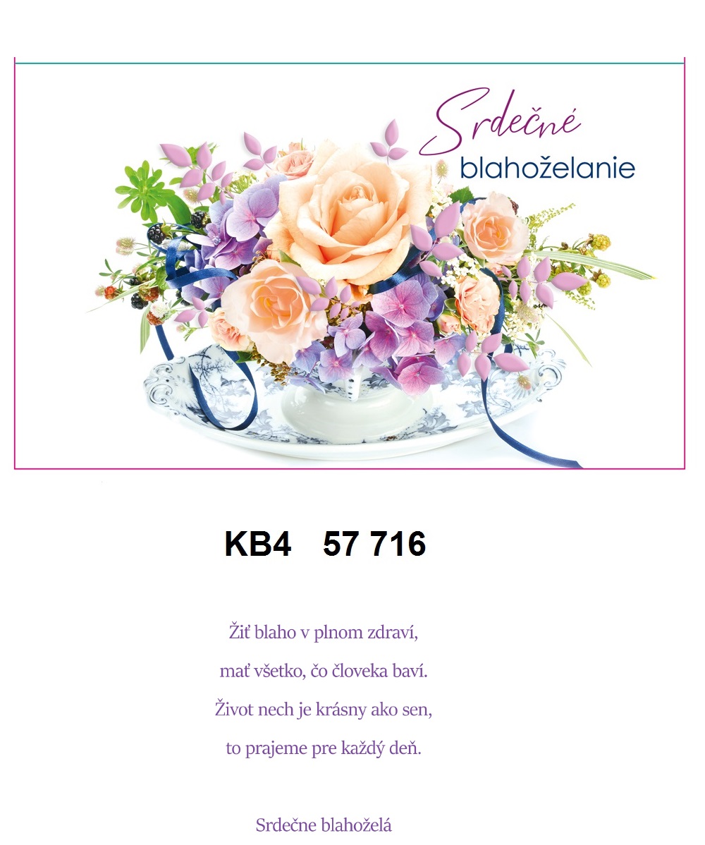 Blahoprajná karta KB4  57 716 - Srdečné blahoželanie
