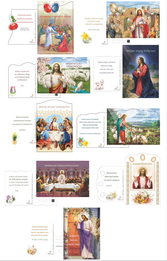 Veľkonočná pohľadnica brokátová, séria č. 3, náboženská
