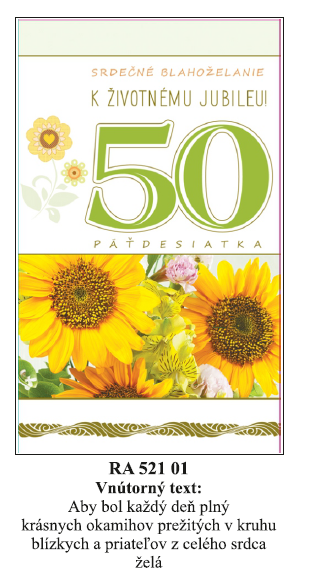 Blahoprajná karta RA 52 101 - k 50. narodeninám
