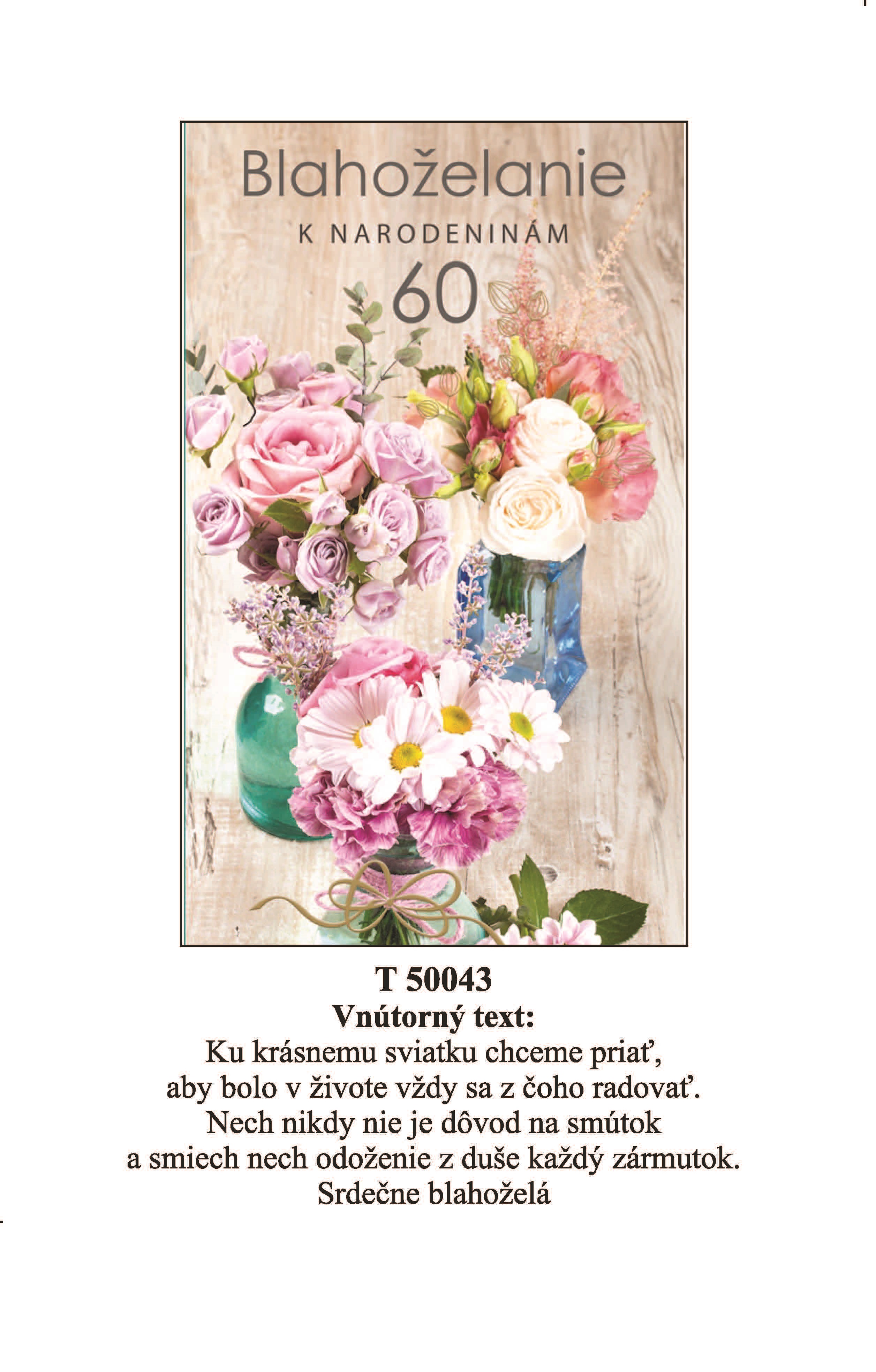 Blahoprajná karta T 50 043 - k narodeninám rok 60