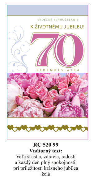 Blahoprajná karta RC 52 099 - k 70. narodeninám